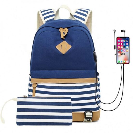 Women USB Charging Backpack Canvas For Teenage Schoolbag Student School ...